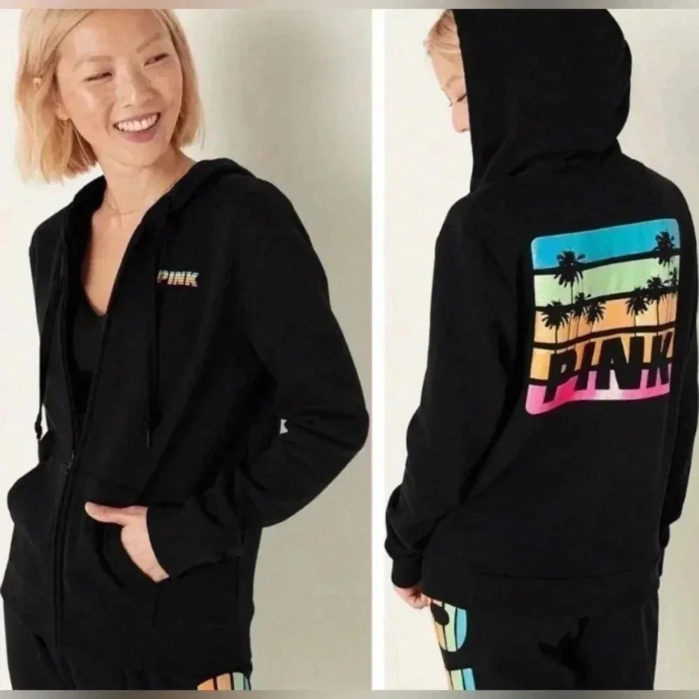 PINK  VS TROPICAL SHINE RAINBOW HOODIE LARGE